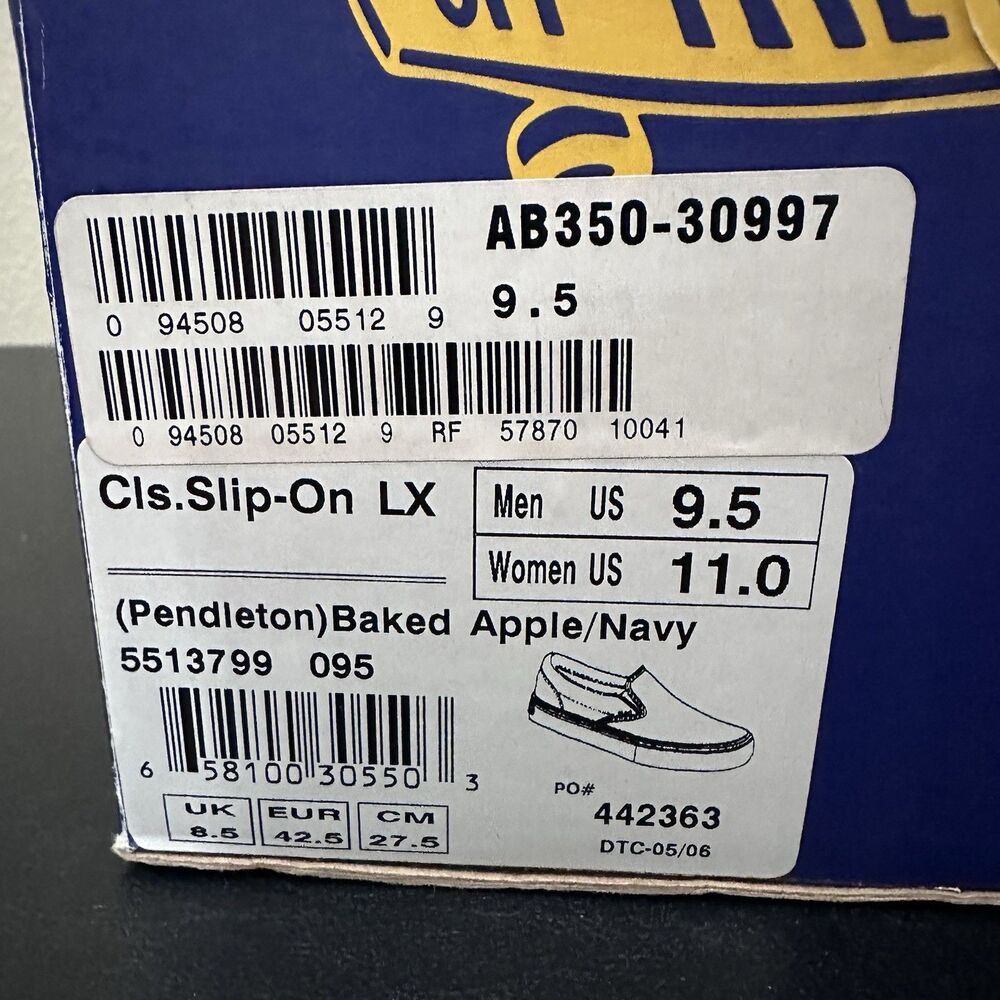 Vintage Pendleton Vans Wool Slip on Shoes Men’s 9.5 Baked Apple Navy Sneakers - Picture 16 of 16